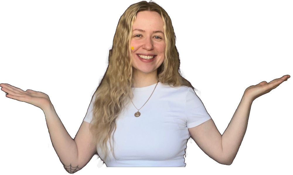 Olivia smiling with her hands open