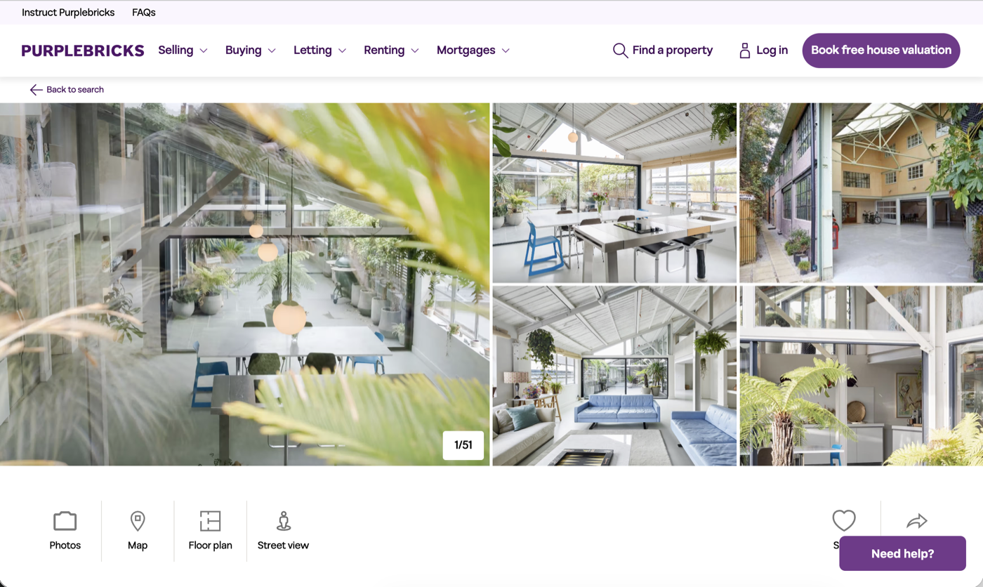 Purplebricks property listings on desktop