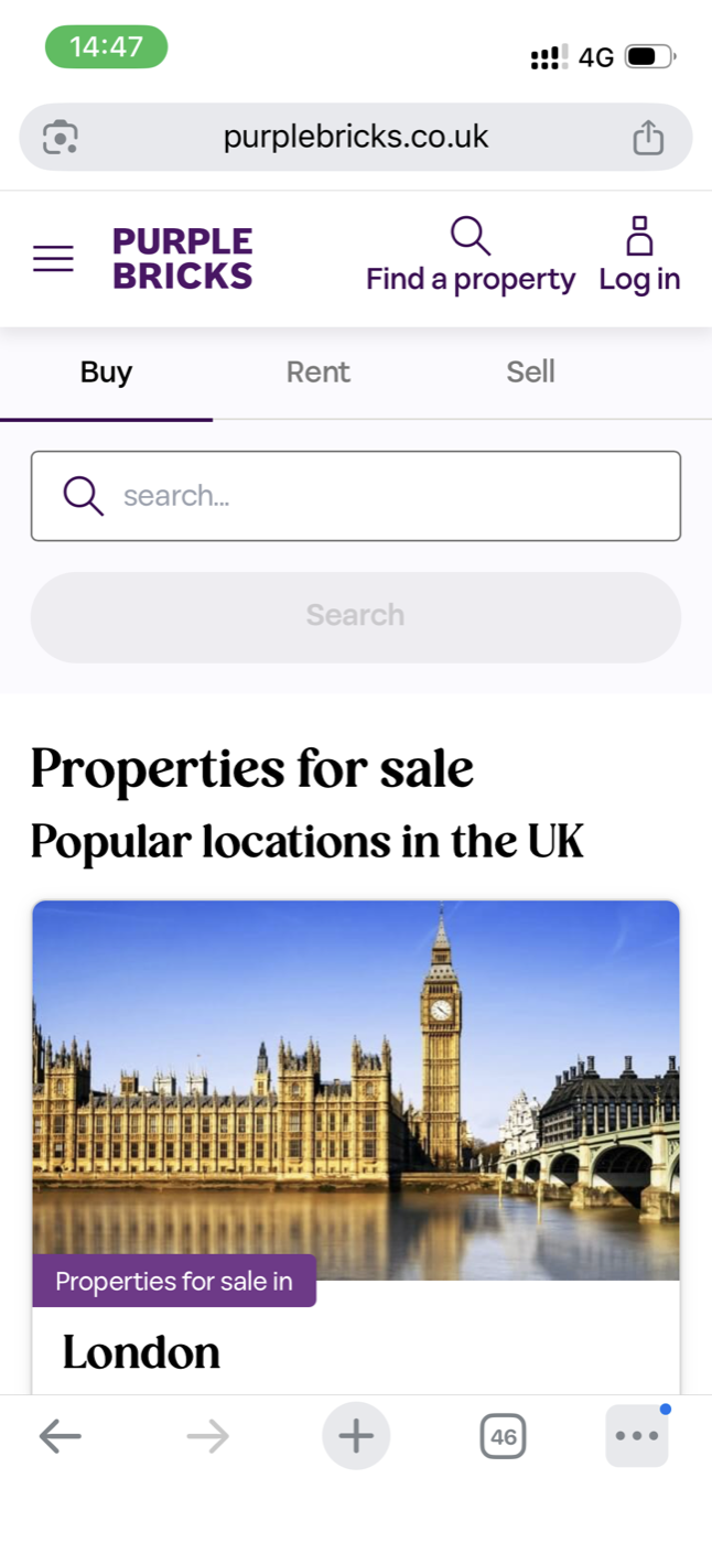 Purplebricks listing on mobile