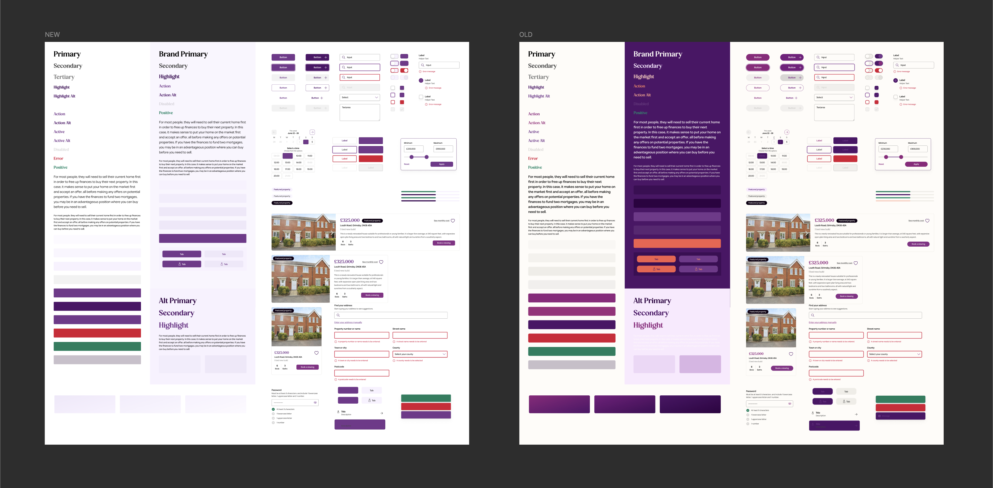 Design system documentation with colour, type, and component examples