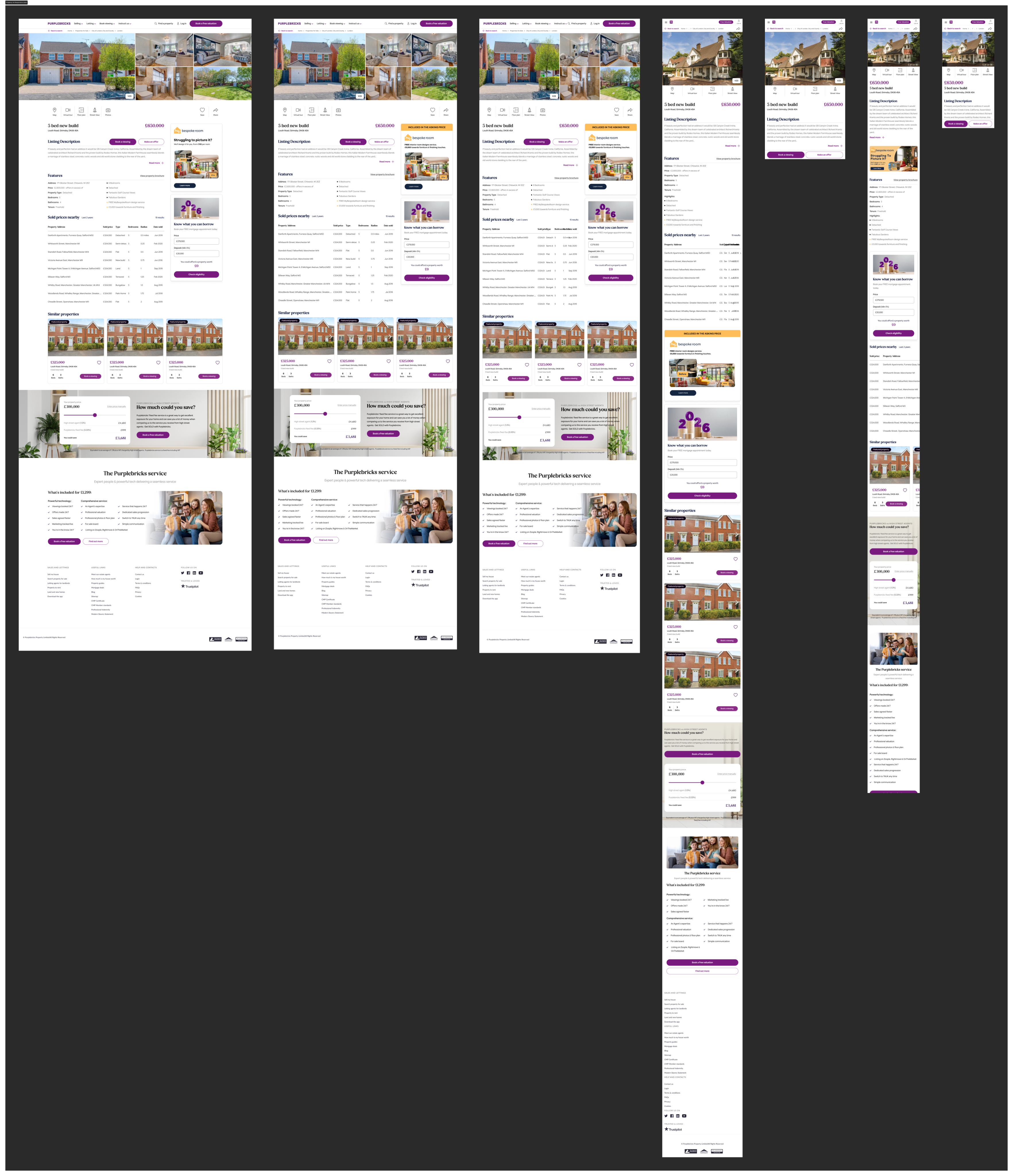 Purplebricks search and listing screens across desktop and mobile widths