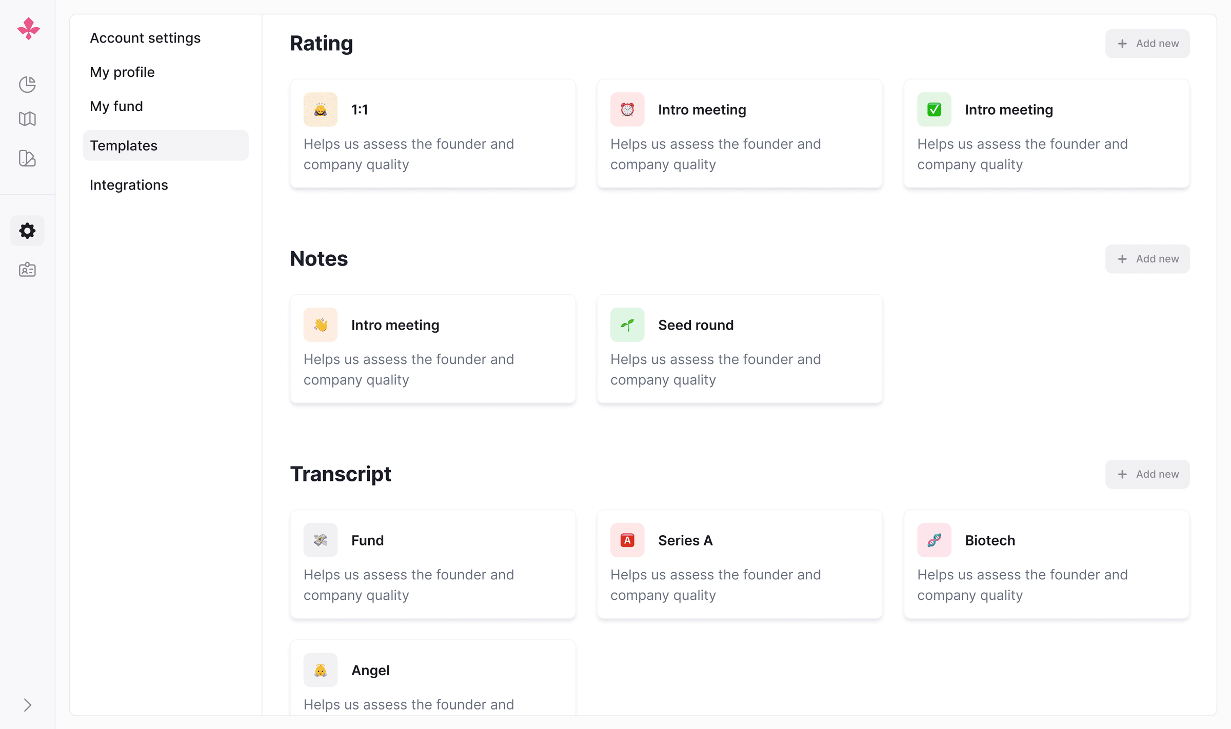 Scout templates settings for ratings, notes, and transcripts