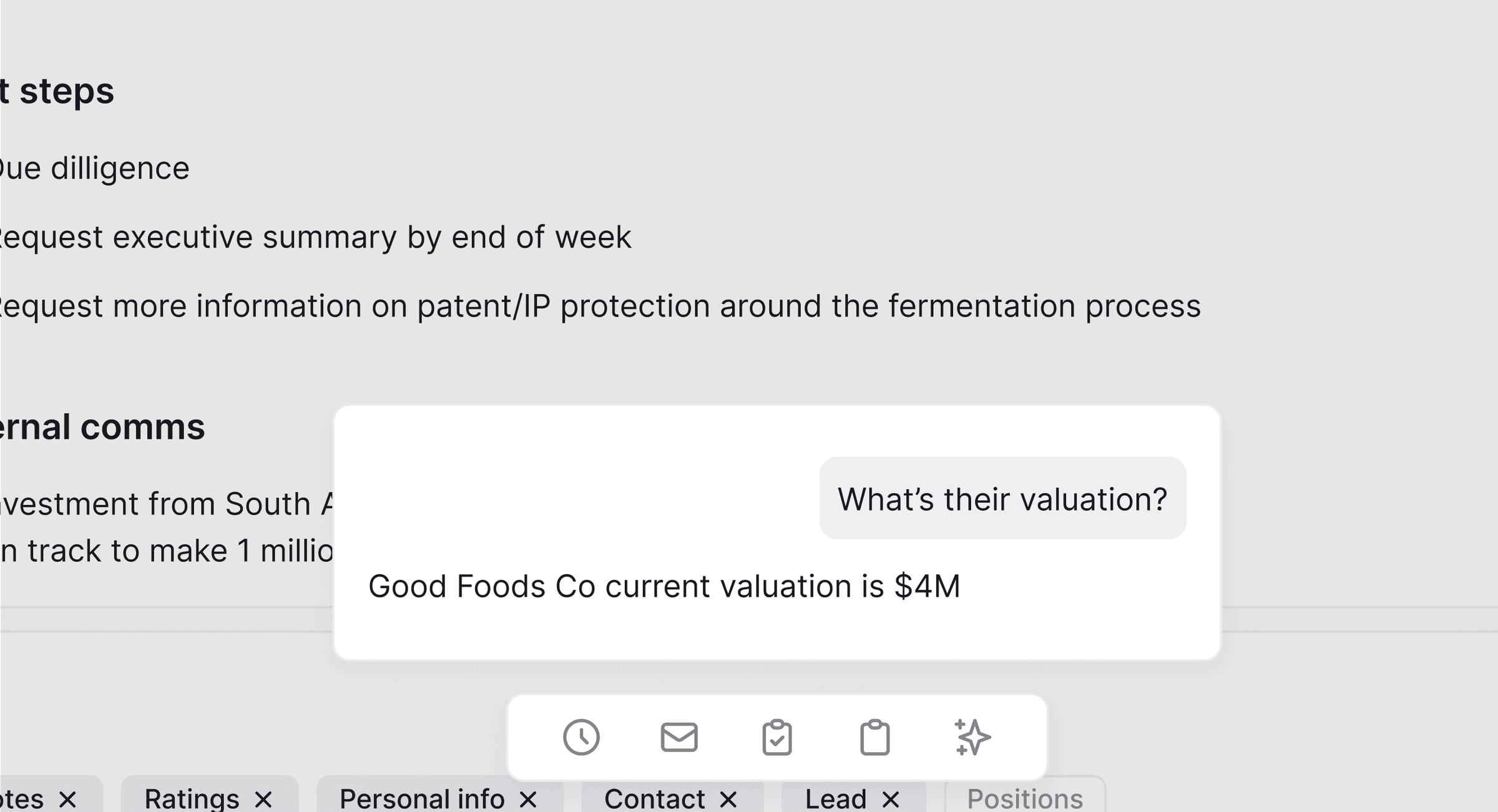 Scout AI search answering a valuation question over a deal profile